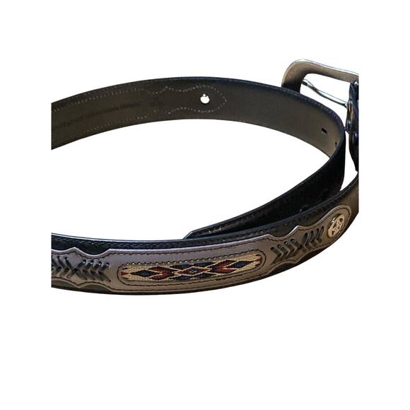 Embroidered Multicolor Leather Belt Boho Southwest Leather Buckle Size 36 - Picture 1 of 8